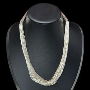 Native American Liquid Sterling Silver Heishi Bead Heavy Multi-Strand Necklace